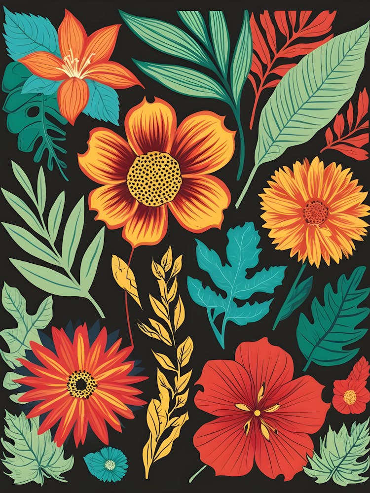 Set Of Flowers And Leaves