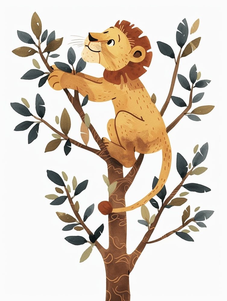 African Lion Climbing A Tree Clipart 4