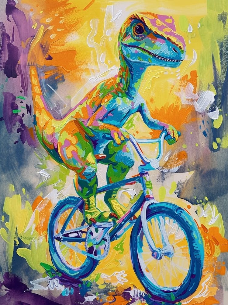 Orange-Blauer Dinosaurier Fährt Fahrrad 3