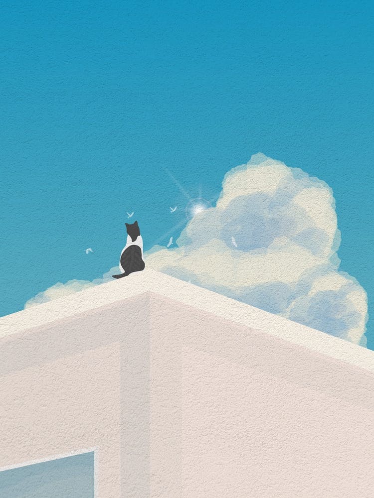 Minimal art Cat On The Corner Roof