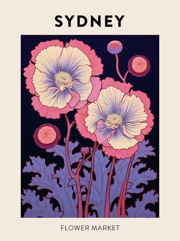 Sydney Australia Botanical Flower Market Poster