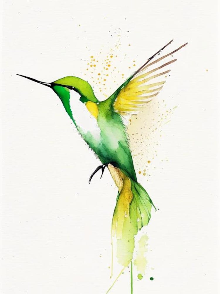 Colibri Mango à Poitrine Verte Aquarelle Minimaliste