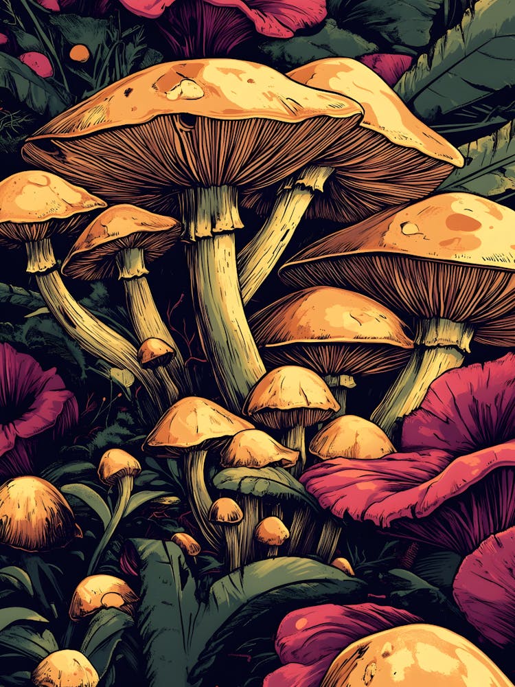 Mushrooms In The Garden