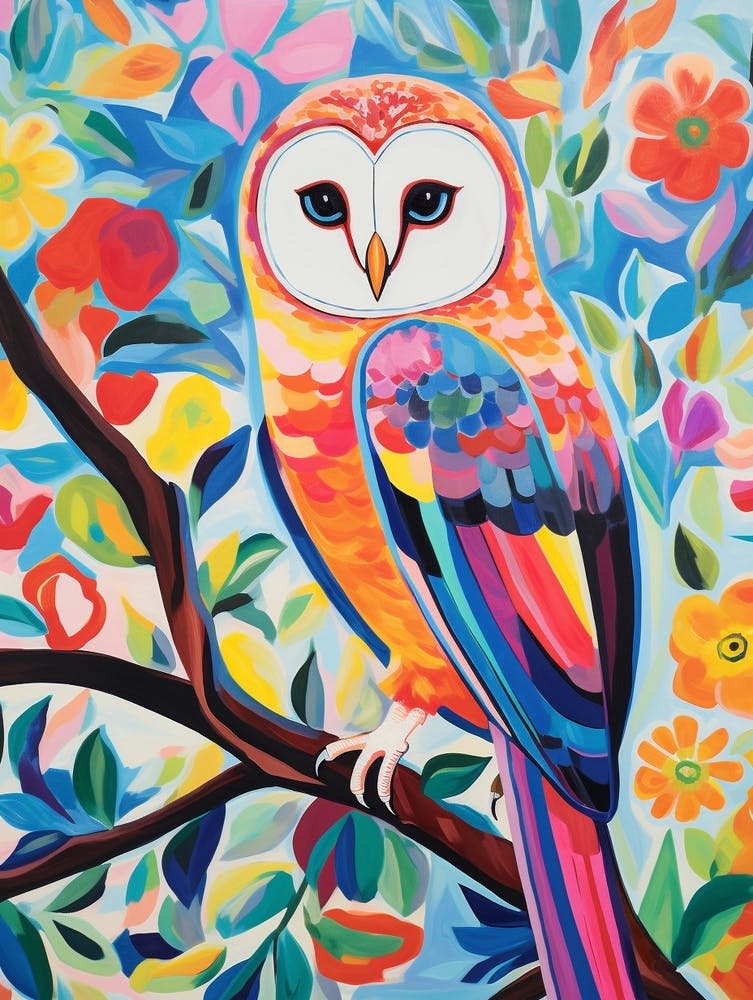 Colourful Bird Painting Barn Owl 1