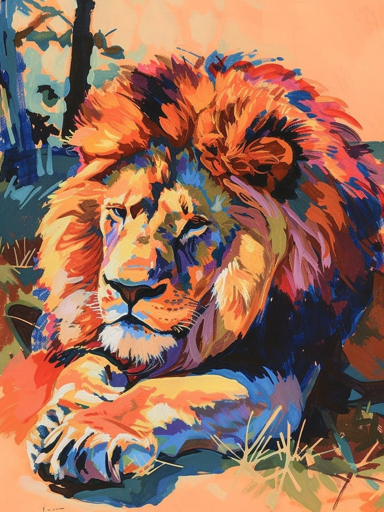 Transvaal Lion Resting In The Sun Fauvist Painting 3