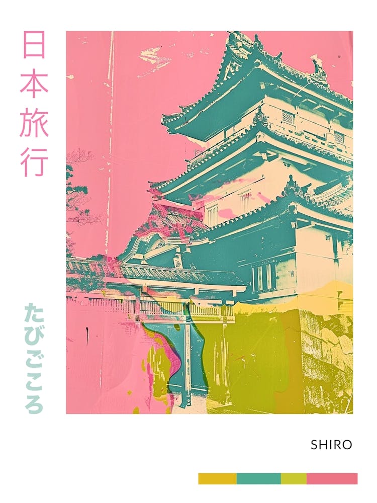 Affiche Sérigraphie Rose de Château Traditionnel Japonais 4