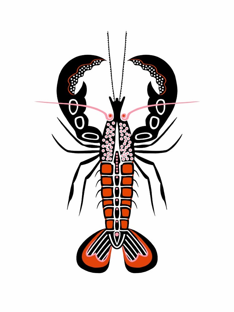 Lobster Illustration Black White Orange