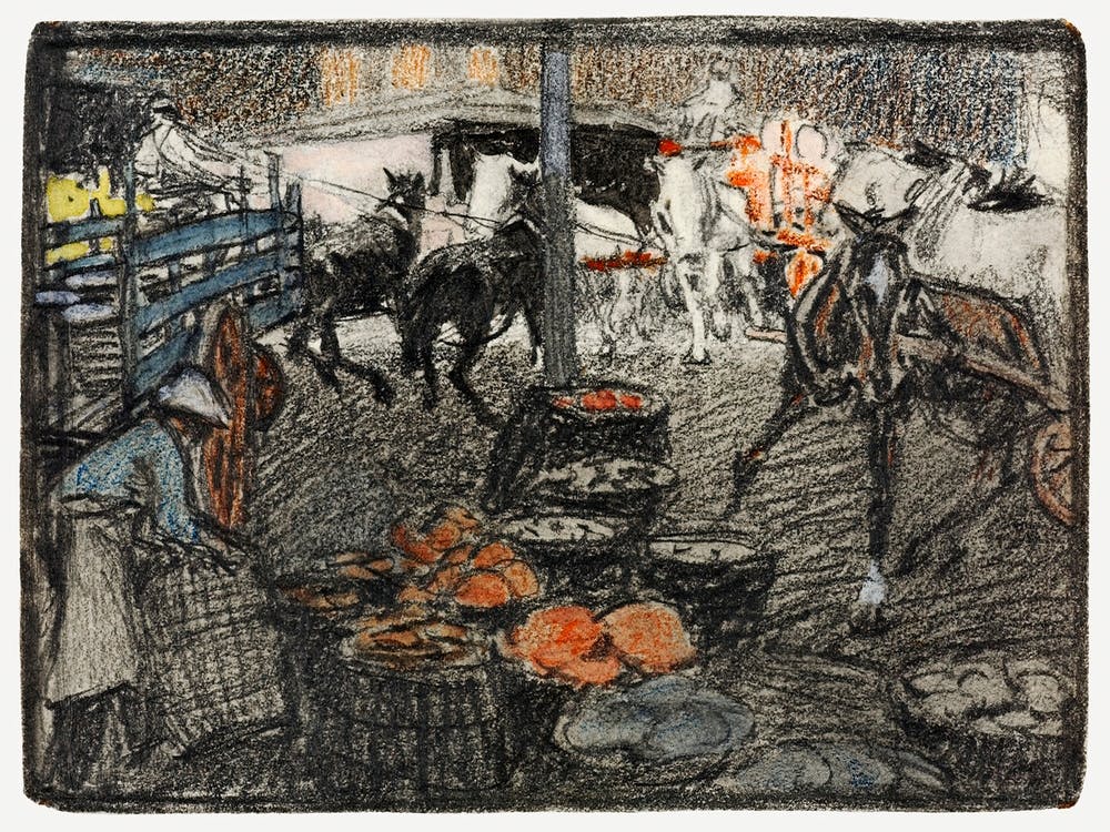 A Busy Scene Of A Market, Edward Penfield