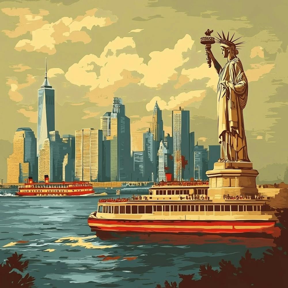 New York City And Statue Of Liberty Art