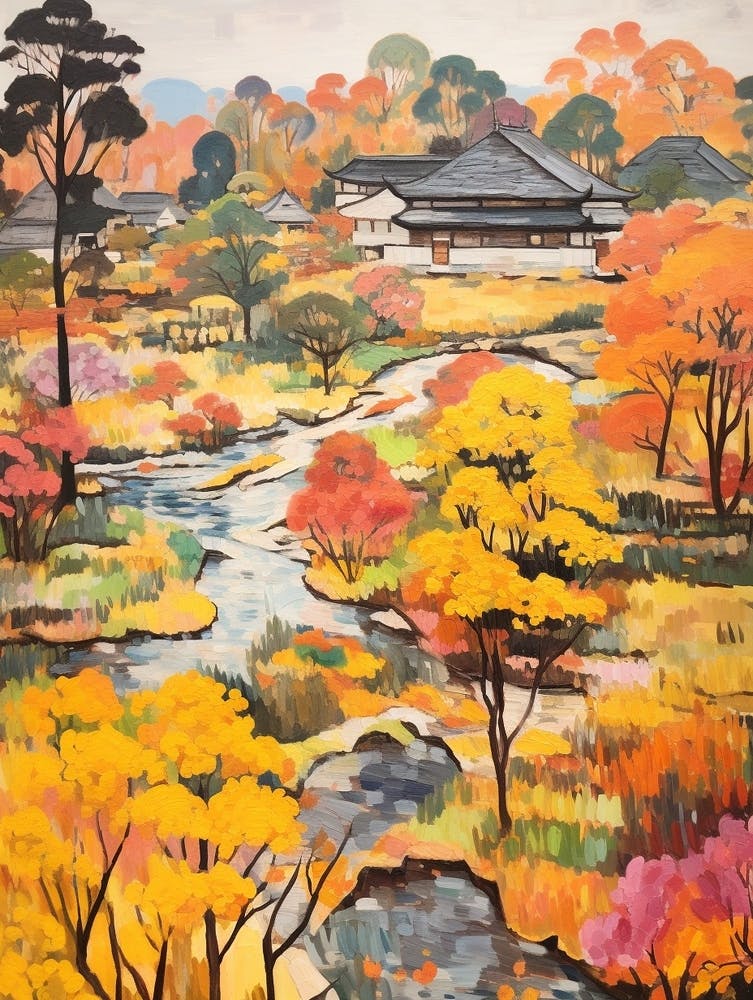 Autumn Gardens Painting Rikugien Gardens Japan 4