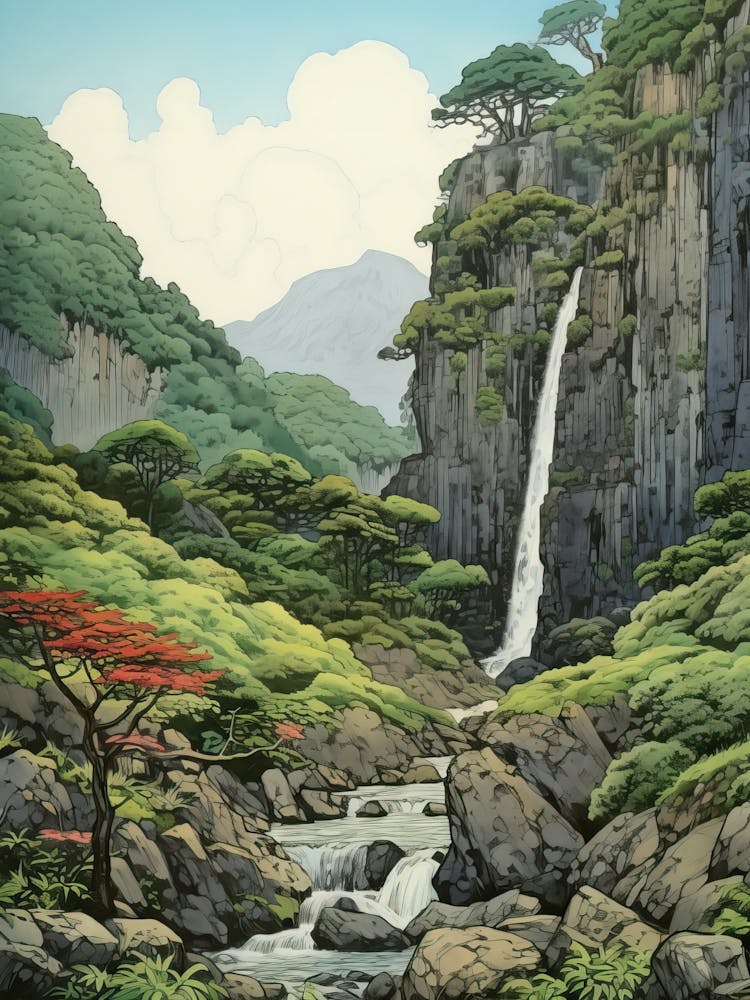 Yakushima Insel In Kagoshima, Ukiyo-e Zeichnung 3