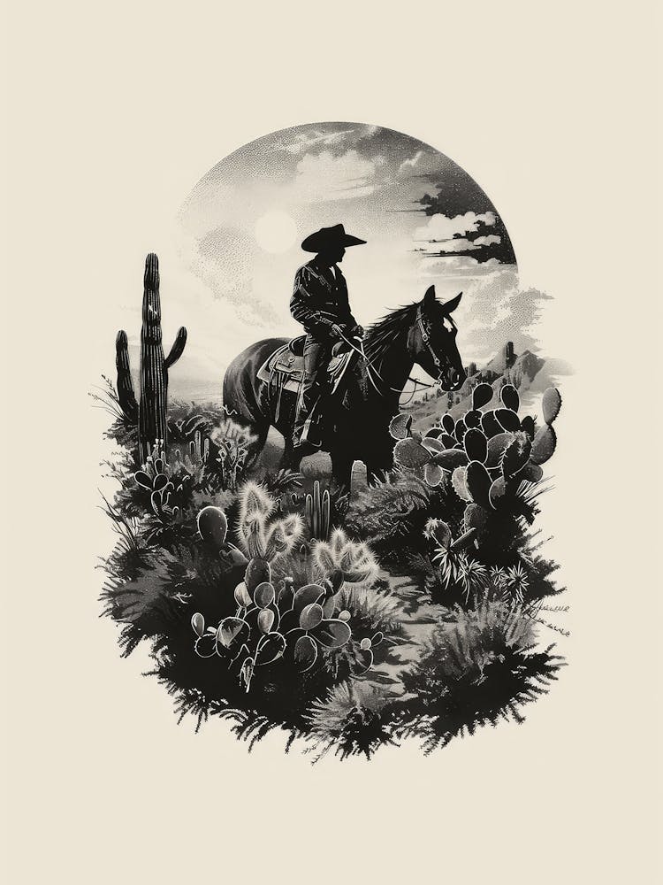 Black And Beige Stamp Cowboy