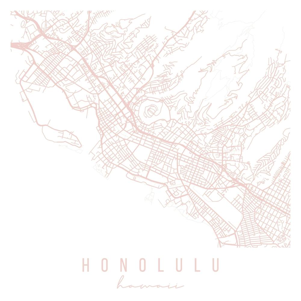 Honolulu Hawaii Light Pink Minimal Street Map Square