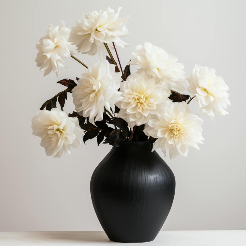 Black vase with flowers