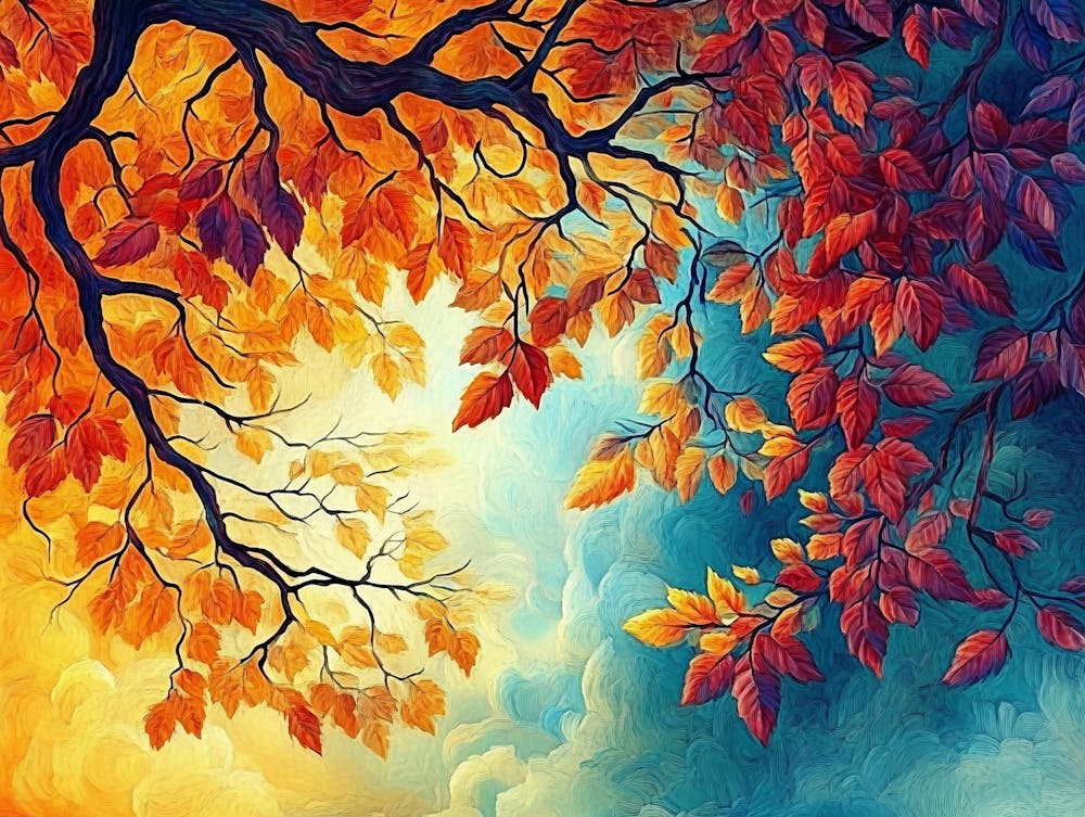 Vibrant 3d Tree Abstraction Colorful Leaves on Hanging Branches 3