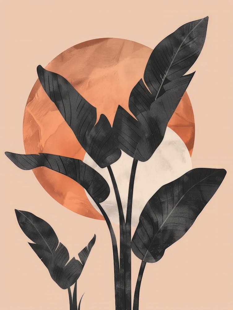 Sunset With Banana Leaves