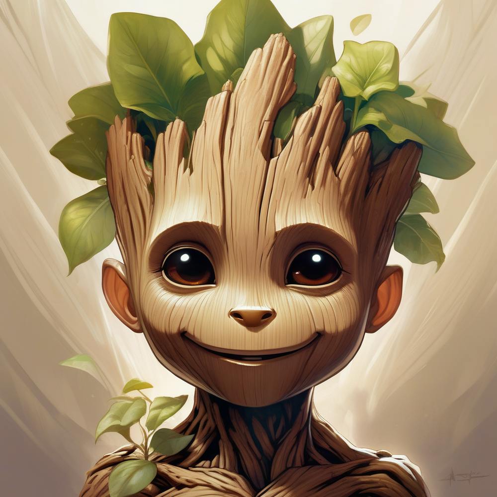 Head portrait of cute little Groot