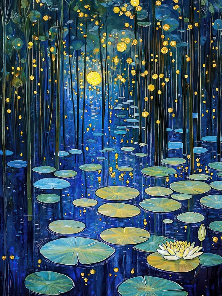 Gustav Klimt Yellow Night Water Lilies Vintage