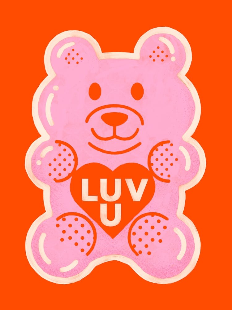Pink Bear On Red