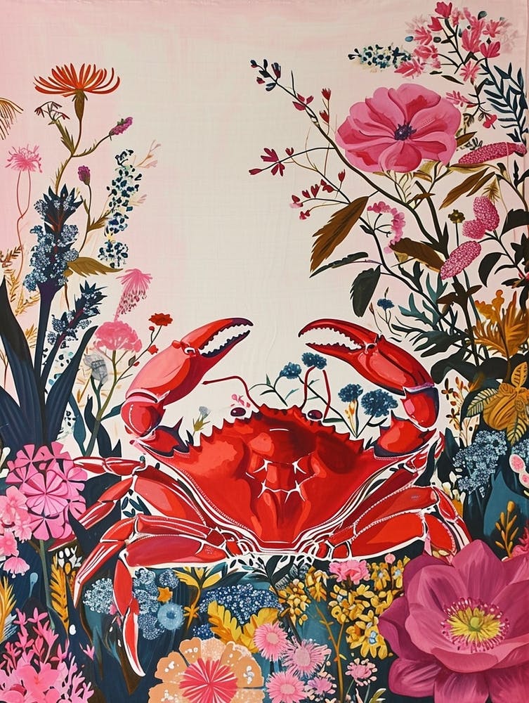Floral Animal Painting Crab 1