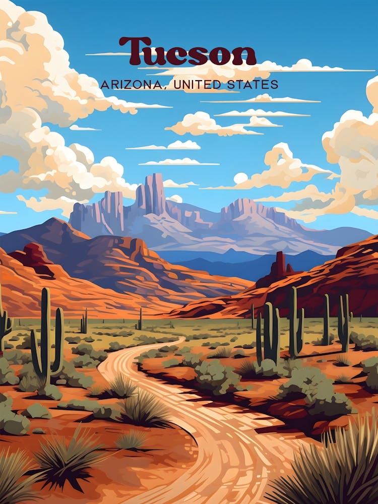 Tucson Arizona United States Cactus Modern Travel Illustration
