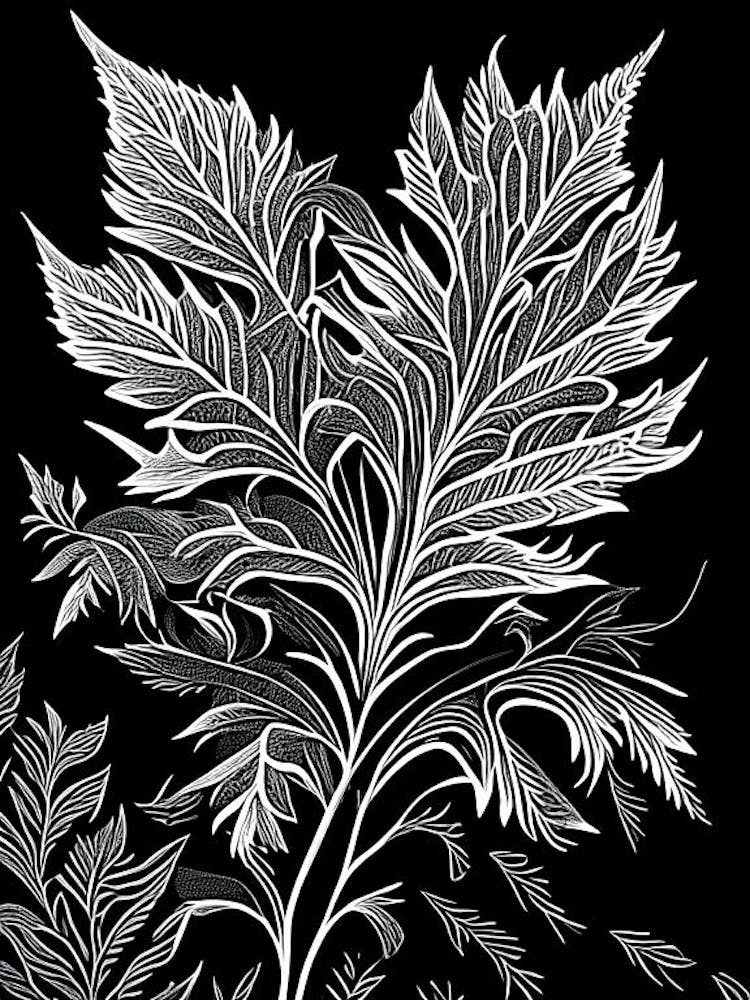Wormwood Leaf Linocut 1