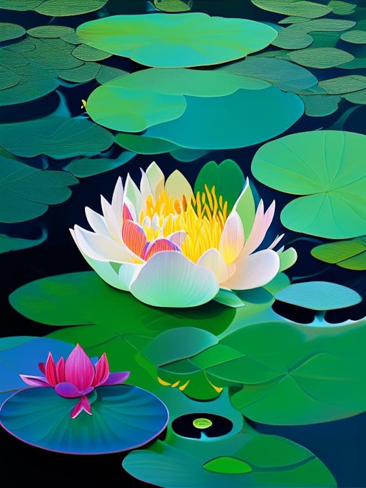 Blooming Lotus Flower In Lake Fauvism Matisse 3