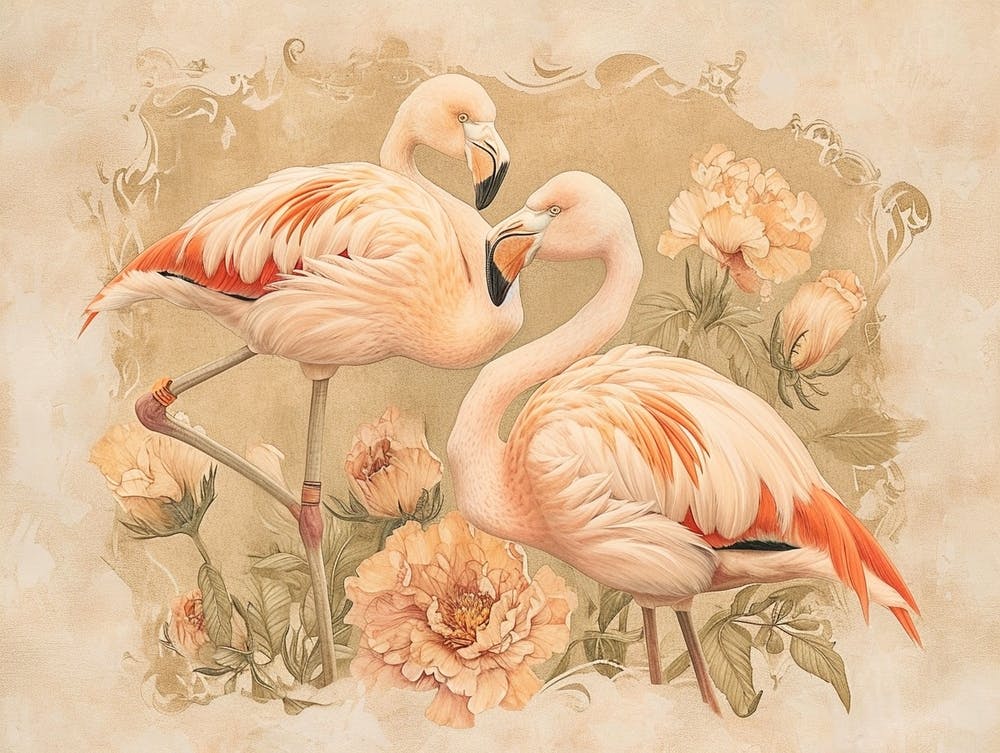 Illustration Animale et Florale Flamant Rose 2