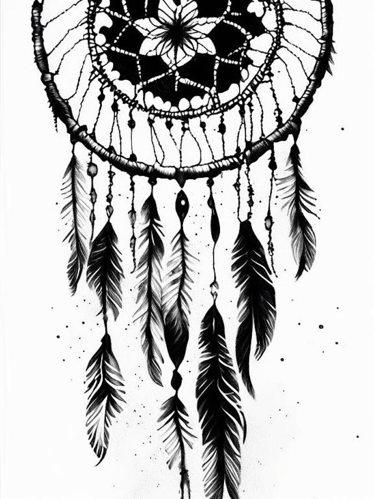 Dreamcatcher Symbol Black And White Painting