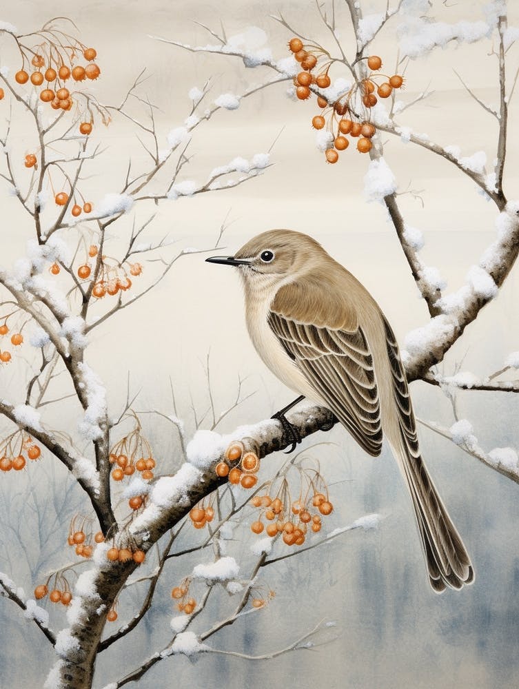 Peinture d'oiseau hivernale Moqueur 2