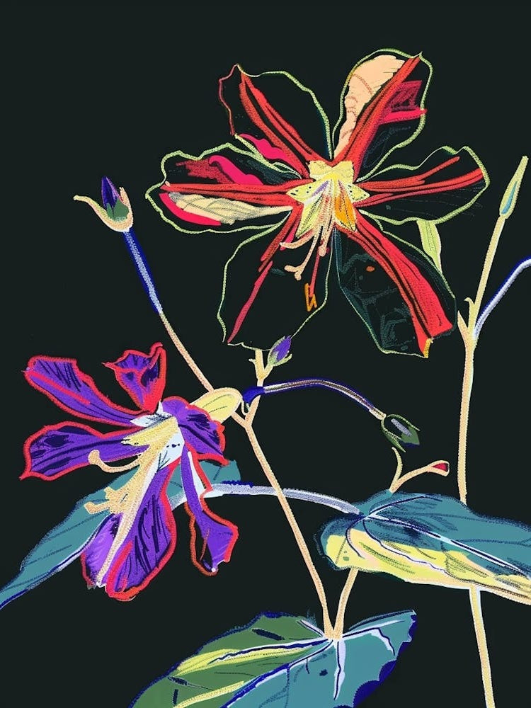 Neon Flowers On Black Geranium 4