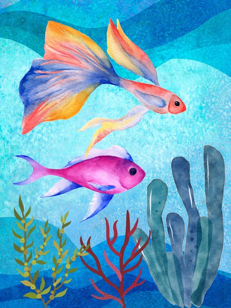 Ratio 3x4 Exotic fishes watercolor
