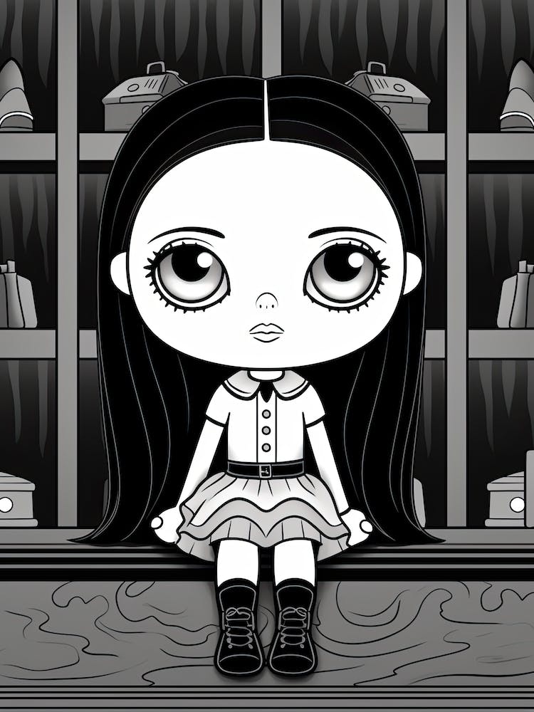 Cartoon Of Wednesday Addams Line Art 0 Fan Art