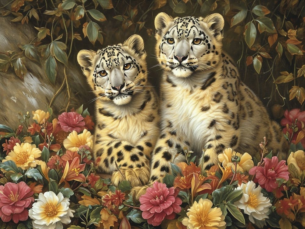 Floral Animal Illustration Snow Leopard 3