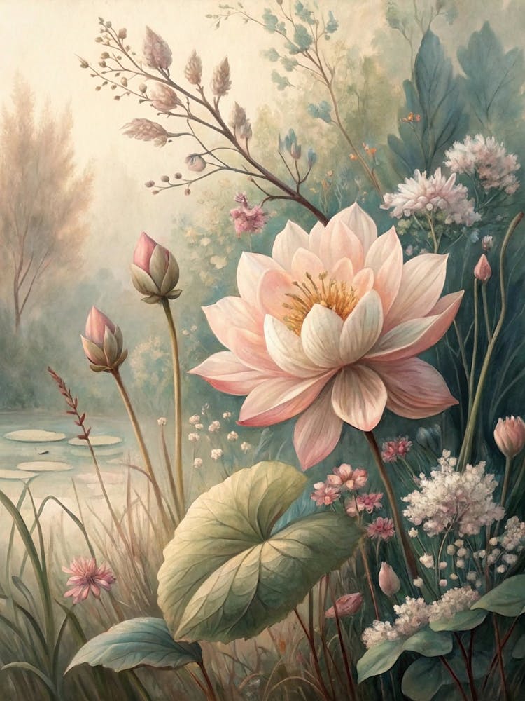 Oil Painting Style Soft Pastel Flower And Botanical