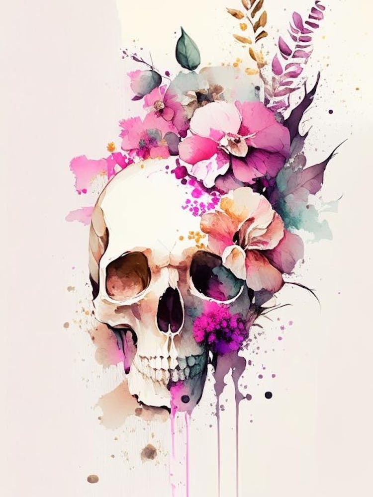 Skull Splatter 1 Effects Pink Vintage Floral