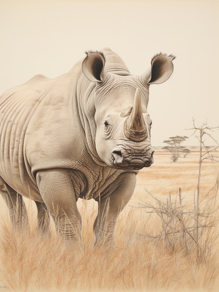 Rhino In The Savannah Landscape