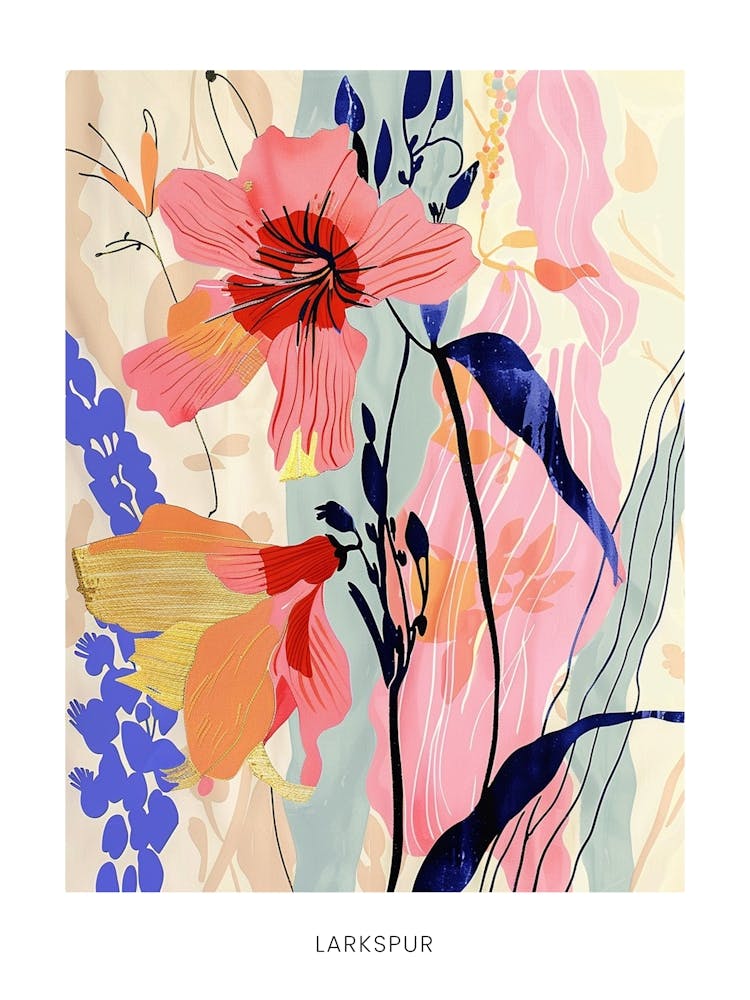 Colourful Flower Illustration Poster Larkspur 4