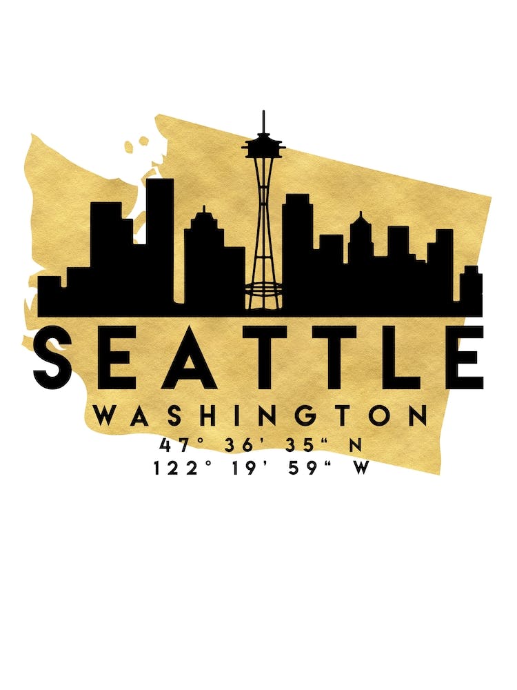 Seattle Washington Silhouette City Skyline Map