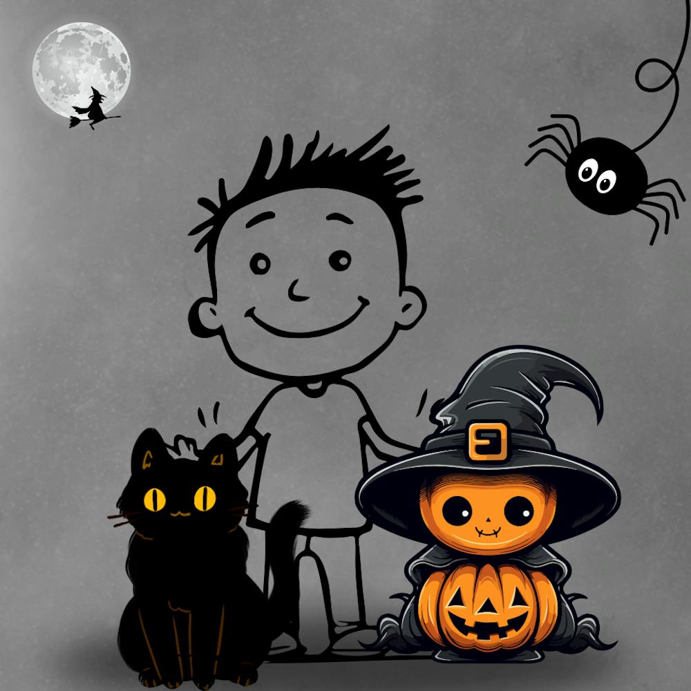 Halloween Boy And Cat