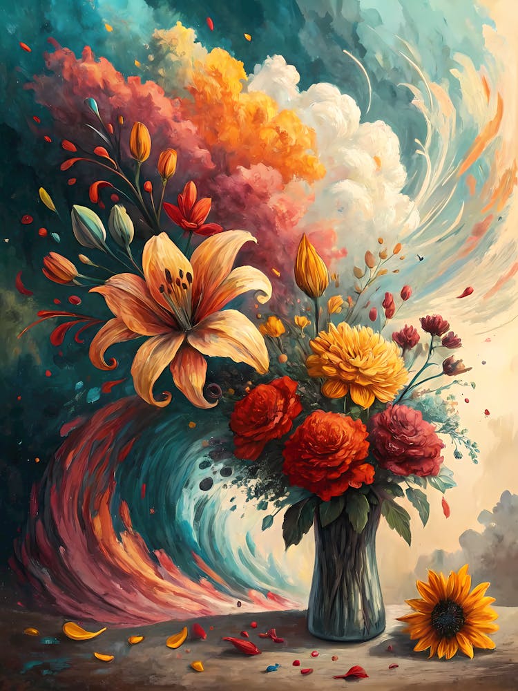 Explosion of Color Vibrant Floral Bouquet Painting