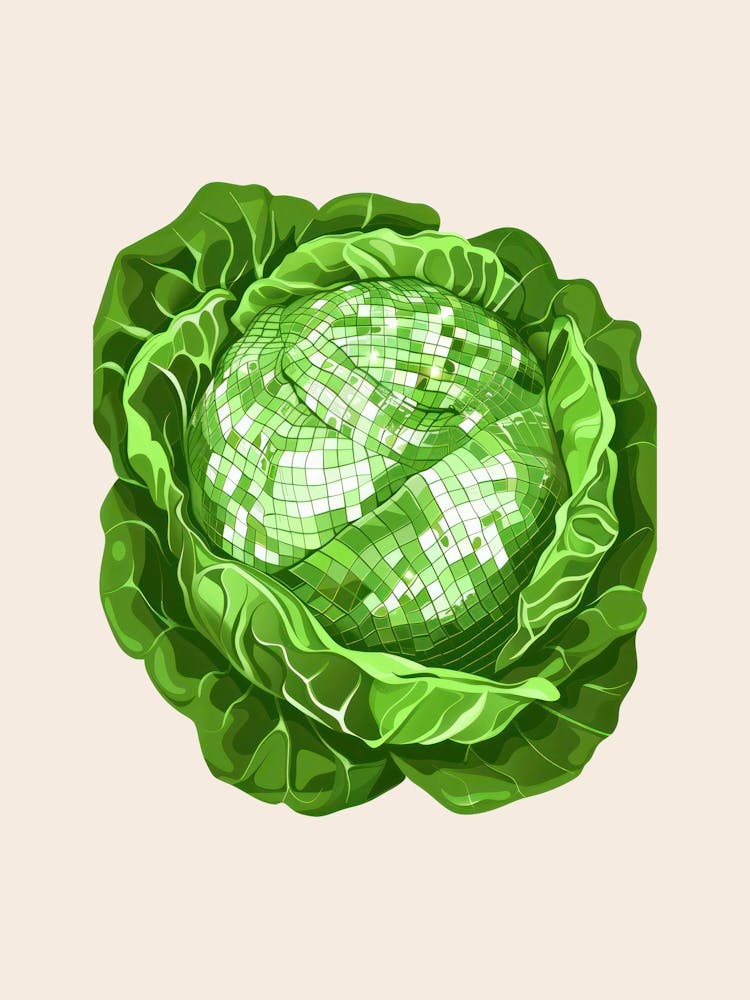 Disco Ball Lettuce Art Disco Poster Trendy Aesthetic Art Food Kitchen