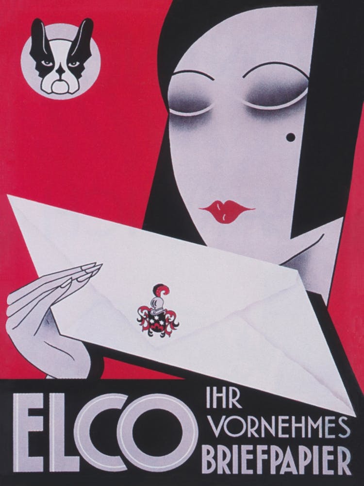 Asian Woman With Letter, Art Deco Vintage Poster