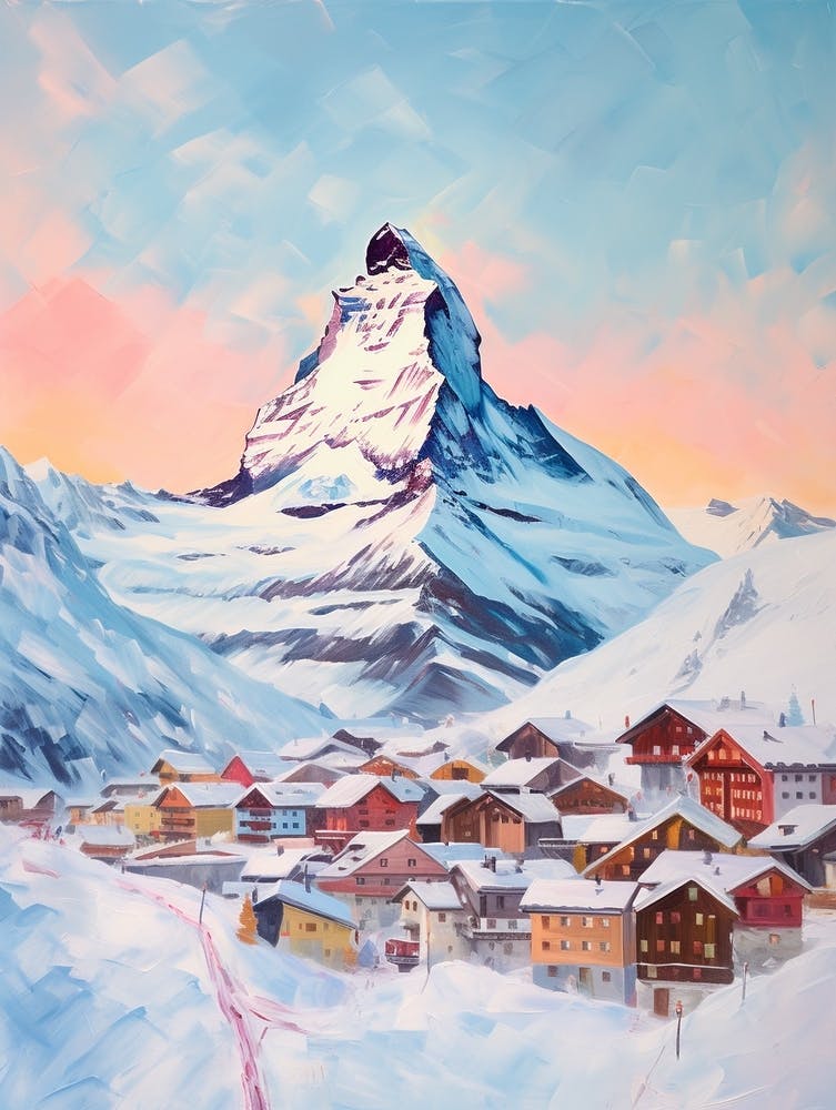 Dreamy Winter Painting Zermatt Switzerland 3