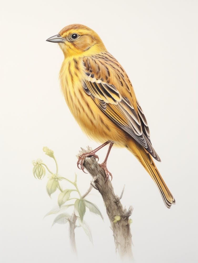 Vintage Bird Drawing Yellowhammer 1