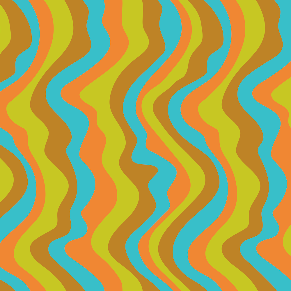 GOOD VIBRATIONS Groovy Mod Wavy Psychedelic Abstract Stripes in Retro Sixties Colours Orange Lime Green Butterscotch Aqua