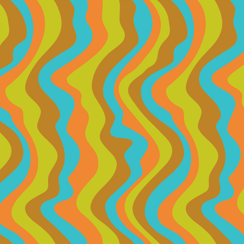 GOOD VIBRATIONS Groovy Mod Wavy Psychedelic Abstract Stripes in Retro Sixties Colours Orange Lime Green Butterscotch Aqua