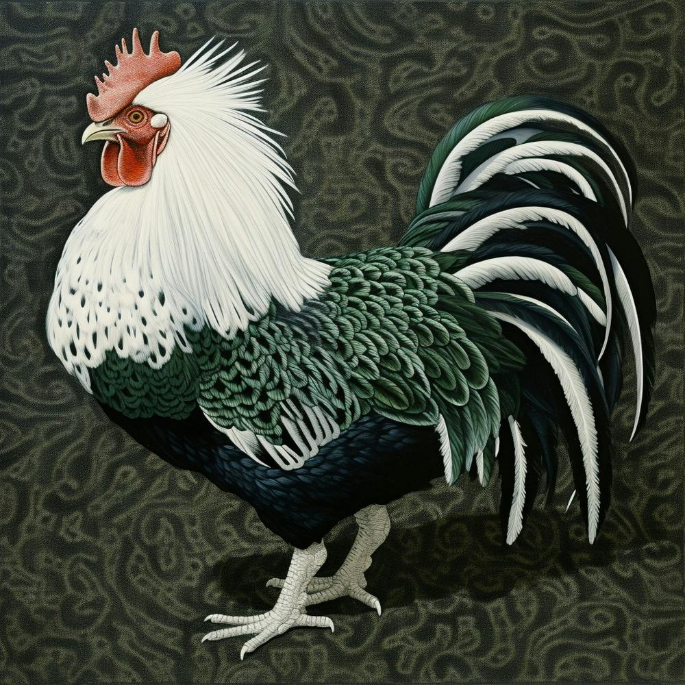 Ohara Koson Inspiriertes Vogelgemälde Rooster 3 Quadratisch