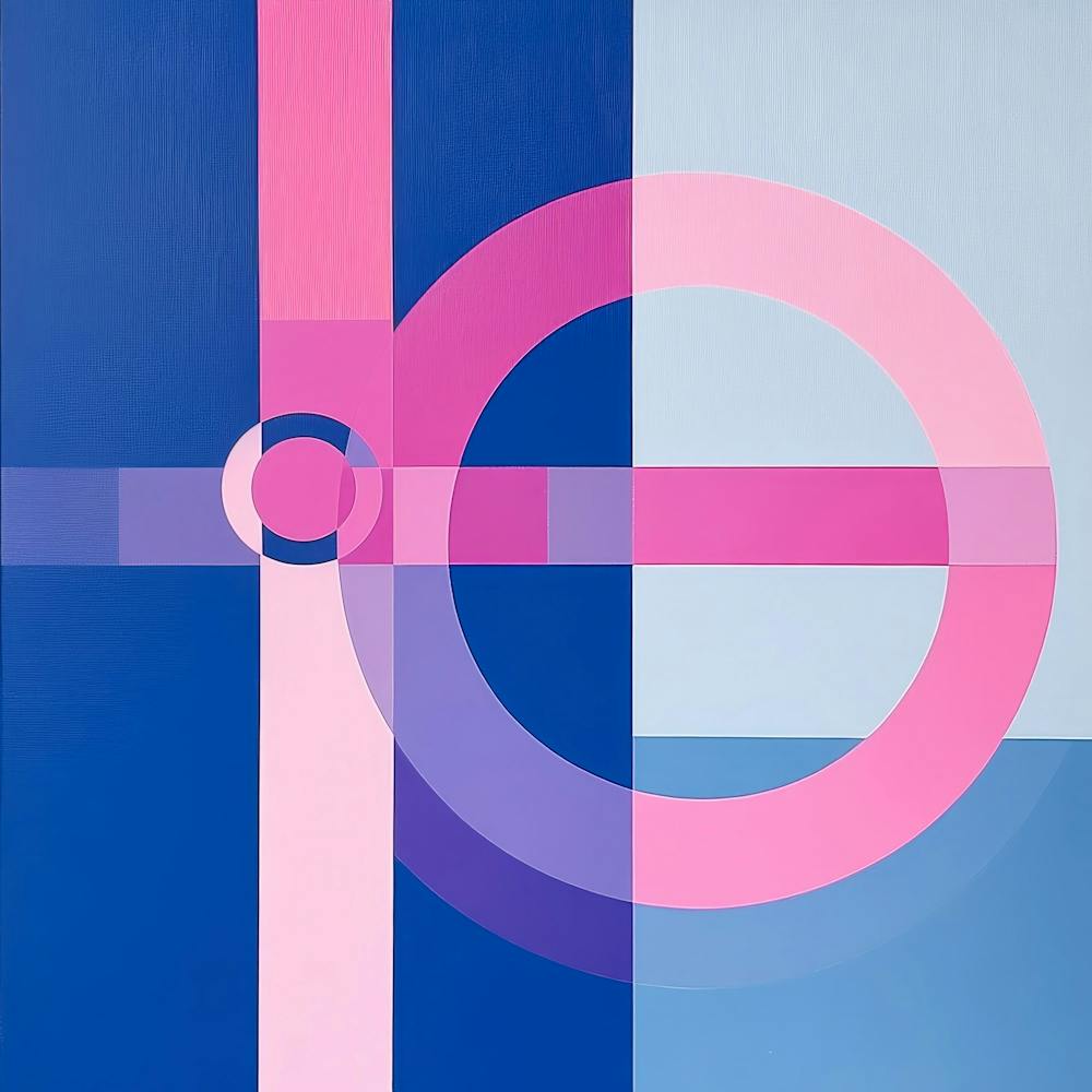 Pink and blue abstract geometrical painting