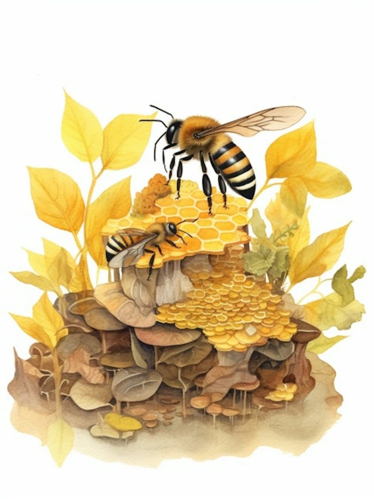 Yellow Faced Bee Beehive Watercolour Illustration 4